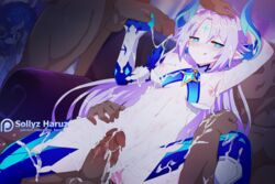 after_sex big_penis cum_on_body cum_on_breasts cum_on_face dark-skinned_male demon_girl demon_horns elsword interracial ishtar_(elsword) licking_lips luciela_r._sourcream sollyz