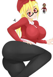 1girls aoitamon artist_signature ass beanie big_breasts black_bottomwear black_glasses black_panties black_pants blonde_hair blush blushing bottomwear breasts clothed clothed_female collared_shirt crop_top eyebrows_visible_through_hair female female_only glasses hand_on_thigh hat long_hair long_sleeeves long_sleeves looking_at_viewer momo_(aoitamon) original_character pale-skinned_female pale_skin pants pink_shirt red_beanie red_eyes red_hat red_shirt red_sleeves reference_image roblox roblox_avatar shirt_around_waist simple_background skin_tight sleeves smile smiling solo solo_female suggestive thick_thighs thighs undershirt white_background white_shirt