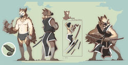 absurd_res anthro avian boxer_briefs bulge clothing eye_patch eyewear genitals gryphon hi_res knot male melee_weapon model_sheet mythological_avian mythology nodachi okata penis robe solo standing sword underwear weapon winged_arms wings