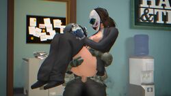 1boy 1girls 3d animated arcadnsfw bulldozer_(payday) bulldozer_(payday_2) carrying chromatic_aberration clothed_sex clover clover_(payday_2) gloves handcuffs masked medium_breasts no_sound partially_clothed payday_(series) payday_2 payday_masks suit video