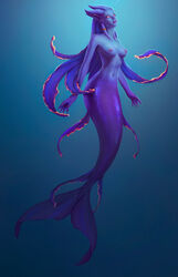 1girls areolae blue_skin breasts female female_only fin kayav mermaid nipples solo solo_focus tail