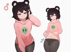 1boy androgynous apandah black_hair blush bulge eye_contact femboy feminine_male girly humanoid indie_virtual_youtuber looking_at_viewer male male_only ms_pigtails pantyhose penis_bulge short_hair solo solo_male standing thick_thighs thighs trap virtual_youtuber white_background youtube youtuber