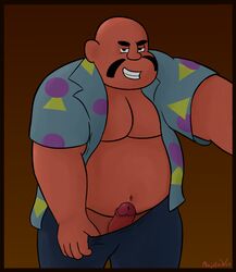 1boy bald black_skin cartoon_network chubby chubby_male fat_man grin harold_smiley looking_at_viewer majstervis male male_only overweight partially_clothed penis smile steven_universe sweatpants thick_penis unbuttoned_shirt