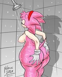 2020 amy_rose ass ass_grab classic_amy_rose large_ass nikozoi png sega shower showering sonic_(series) sonic_the_hedgehog_(series) water