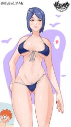 1boy1girl being_watched blood blue_hair blush breasts breasts_apart female_focus front-tie_bikini klewman konan long_hair male/female naruto naruto_(series) naruto_shippuden nosebleed orange_hair pubic_hair pubic_hair_peek revealing_swimsuit short_hair skimpy skimpy_bikini smile solo solo_female solo_focus tease teasing undressing watching yahiko