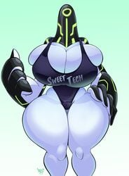 1girl 1girls 2020 2020s 4_fingers alien alien_humanoid artist_signature ass ass_visible_through_thighs ben_10 ben_tennyson big_ass big_breasts big_butt breasts bursting_breasts butt cartoon_network cleavage_overflow curvy curvy_body curvy_female curvy_figure curvy_hips female female_ben female_focus female_only galvanic_mechamorph genderswap_(mtf) hand_on_hip highres hips huge_ass huge_breasts huge_butt humanoid jaeh large_ass large_breasts large_butt light_green_background looking_at_viewer overflowing_breasts rule_63 signature solo solo_female swimsuit swimwear thick thick_ass thick_thighs thighs thumbs_up upgrade upgrade_(ben_10) wide_hips