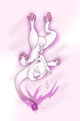 anthro balls bodily_fluids cum cum_drip cum_in_mouth cum_in_own_mouth cum_in_self cum_inside cum_on_face cum_on_self dripping flying genital_fluids genitals levitation magic male mega_evolution mega_mewtwo mega_mewtwo_y nintendo penis pink_eyes pink_penis pokémon_(species) pokemon solo upside-down video_games white_body