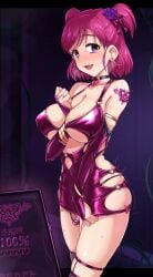 arm_between_breasts armlet between_breasts blush bodycon breasts collar corruption female heart highres jewelry large_breasts looking_at_viewer medium_hair open_mouth pink_hair purple_eyes ring solo sweatdrop tattoo twogie yes!_precure_5 yumehara_nozomi