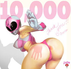 1girls anus ass big_ass big_breasts breasts female female_only large_breasts looking_at_viewer looking_back nipples pink_ranger power_rangers solo spank_marks spanking spanking_own_ass sugarspit