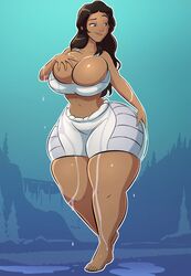 1girls ass_grab avatar_legends avatar_the_last_airbender big_ass big_breasts big_butt big_hips big_thighs blue_eyes bra breasts brown_hair bursting_breasts caiman2 cleavage clothing dark-skinned_female dark_skin dripping emmabrave female female_focus female_only hand_on_ass hand_on_head huge_ass huge_breasts huge_butt huge_hips huge_thighs hyper katara large_breasts looking_down navel nickelodeon shorts solo thick_thighs water water_tribe wet