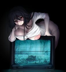 1girls areolae ass black_hair breasts clothed clothing exposed_breasts female female_only ghost huge_breasts human long_hair looking_at_viewer nipples omaoti pale_skin partially_clothed red_eyes skimpy_clothes solo television the_ring voluptuous yamamura_sadako