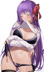 bb_(fate) fate/grand_order fate_(series) purple_hair shirt_lift underwear undressing xretakex