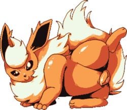 alpha_channel animal_genitalia animal_pussy bodily_fluids canid canine canine_pussy canis digital_media_(artwork) eeveelution female feral flareon fox fur genital_fluids genitals looking_at_viewer mammal nintendo nude pokémon_(species) pokemon pussy queenkami restricted_palette smile solo sprite sprite_art transparent_background video_games