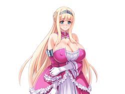 1girls big_breasts blonde_hair breasts clothing dress elisabeth_von_elstein game_cg huge_breasts milf neromashin oujo_&_onna_kishi_w_dogehin_roshutsu_~chijoku_no_misemono_dorei~ royalty smile