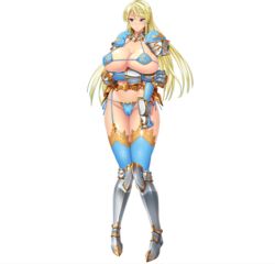 1girls armor blonde_hair blue_eyes clothing embarrassed farasha_awar_crusch female game_cg huge_breasts kyonyuu_princess_saimin lune royalty shiny_skin transparent_background