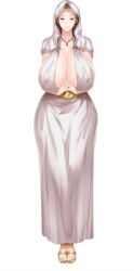 1girls blonde_hair blue_eyes cloak clothing female game_cg huge_breasts kyonyuu_princess_saimin looking_at_viewer lune mature_female milf mother necklace plump royalty shiny_skin smile tamanna_crusch