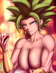 1girls biceps big_breasts bracelet breasts dno dragon_ball dragon_ball_super earrings female fusion green_eyes green_hair kefla legendary_super_saiyan light-skinned_female light_skin looking_at_viewer muscles muscular muscular_female nipples potara_earrings saiyan short_hair spiky_hair super_saiyan