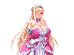 1girls big_breasts blonde_hair breasts clothing dress elisabeth_von_elstein game_cg happy huge_breasts milf neromashin oujo_&_onna_kishi_w_dogehin_roshutsu_~chijoku_no_misemono_dorei~ royalty