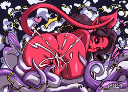 1girls 2020 after_sex after_vaginal ass brown_hair charlotte_(succuboos) cum cum_in_pussy cum_inside demon demon_girl demon_tail devil female heart long_hair open_mouth original_character purple_tentacles pussy red_skin skajrzombie spade_tail spreading spreading_pussy succubus tentacle wide_eyed