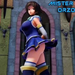 3d aqua_(konosuba)_(cosplay) boots brown_hair cosplay heel_boots high_heel_boots kono_subarashii_sekai_ni_shukufuku_wo! mikumikudance misterorzo mmd no_panties original thigh_boots thighhigh_boots yellow_eyes zoe_silver