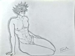 anime_style blush blush completely_naked completely_naked_male completely_nude completely_nude_male dick erect_penis erection fushiguro_megumi gay jujutsu_kaisen male male_only naked naked_male nude pencil_(artwork) pencil_sketch penis yaoi