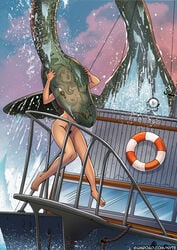 2020 ambiguous_gender areola boat breasts charlottechambers day detailed_background digital_media_(artwork) feral hi_res human human_focus loch_ness_monster mammal medium_breasts nipples nyte outside pubic_hair sky translucent vehicle vore watercraft x-ray