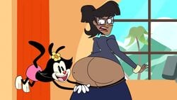 2girls altzegoz_(artist) animaniacs animaniacs_(2020) ass bubble_ass bubble_butt disgusted dot_warner enf female female_only glasses huge_ass long_nose looking_at_another mole multiple_girls nora_rita_norita pants_down pants_pulled_down warner_brothers