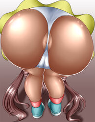 1girls anus ass ass_focus big_ass big_butt bottom_heavy brown_hair cameltoe female female_only huge_ass large_ass long_hair nintendo panties partially_visible_anus pokemon pokemon_bw2 rosa_(pokemon) skirt solo tan_skin thick_ass thick_thighs thighs twintails white_panties yuri_usa