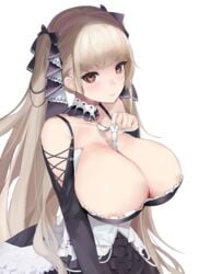 1girls 2020 afpl areola areola_slip azur_lane bare_shoulders big_breasts black_dress blush breasts cleavage dress female female female_focus female_only formidable_(azur_lane) frilled_dress frills gothic_lolita hair_ribbon highres huge_breasts lolita_fashion long_hair looking_at_viewer neckwear_between_breasts platinum_blonde_hair red_eyes ribbon simple_background solo solo_female stream sweat twintails two-tone_dress two-tone_ribbon very_long_hair white_background