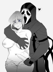 big_breasts blood dead_by_daylight ghostface grabbing_from_behind holding_breast knife rottenstarchild scream_(franchise) selective_color