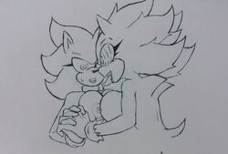 anthro big_breasts bodily_fluids breasts duo female female/female fleetway_super_sonic genderswap hi_res mind_control mister_ekiz nipples rule_63 sonic_(series) sonic_the_hedgehog sonic_the_hedgehog_(series) sonique_the_hedgehog super_sonic sweat tongue tongue_out yuri