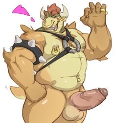 ! 1boy 2020 absurd_res anthro armband bara bowser chest_tuft facial_piercing genitals gesture hair hand_on_hip harness hi_res horn humanoid_genitalia humanoid_penis koopa male male_focus male_only mario_(series) musclegut muscular_arms navel navel_piercing nintendo nipple_piercing nipple_ring nipples nose_piercing nose_ring ok_sign penis photo piercing pink_penis portrait red_hair ring scalie shell-less simple_background solo solo_male spiked_armband spikes standing thick_thighs three-quarter_portrait tuft vein veiny_penis video_games vincethetiger white_background white_horn