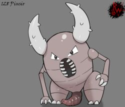 animal_genitalia animal_penis arthropod big_penis biped digital_media_(artwork) erection feral generation_1_pokemon genitals hi_res insects looking_at_viewer male male_only nintendo open_mouth penis pinsir pokemon rapistwerewolf simple_background solo tapering_penis text video_games