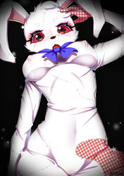 absurd_res anthro barely_visible_genitalia barely_visible_pussy bow_tie breasts erect_nipples f33lings female five_nights_at_freddy's fur genitals head_tuft hi_res lagomorph leporid long_ears looking_at_viewer mammal multicolored_body multicolored_fur nipples open_mouth rabbit red_eyes solo stitch_(disambiguation) tuft vanny_(fnaf) video_games white_body white_fur