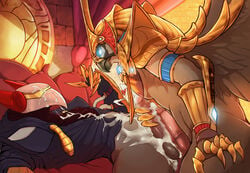 anthro azir chirping_arts cum cum_inside cum_on_body cum_on_face gay horus_(smite) league_of_legends male male_only penis riot_games skt_t1_azir smite testicles