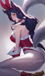 ahri black_hair boobs_and_butt_pose bunnysuit citemer female league_of_legends pantyhose white_legwear white_pantyhose yellow_eyes