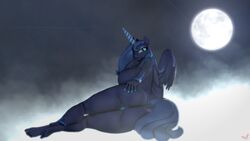 16:9 1girls 3d 4k absurd_res anthro ass athletic athletic_anthro athletic_female big_breasts big_butt breasts cloud feet female female_only friendship_is_magic furry genitals glowing glowing_eyes glowing_horn hasbro hi_res horn looking_at_viewer magic mane moon my_little_pony naughty_cube night nude princess_luna_(mlp) pussy showing_ass smile solo thick_thighs thinking widescreen wings