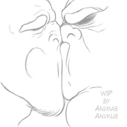 2boys animasanimus animated blowjob cum_in_mouth gay glas kissing male male/male male_only monochrome orc orc_male orcs penis swallowing tagme yaoi