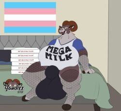 1futa absurd_res anthro balls balls_outline bed bedroom_eyes bovid bulge caprine chubby_anthro clothed clothing curvy_figure fluffy food fully_sheathed furniture futanari genital_outline genitals hi_res horn huge_balls hyper hyper_balls hyper_breasts hyper_genitalia leggings legwear mammal mega_milk meme mouflon narrowed_eyes pizza pizza_box pride_colors seductive sheath_bulge sheath_outline sheep solo thong transgender_pride_colors tyne_(yaudizz) underwear voluptuous wild_sheep yaudizz