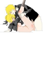 1boy 1girls artist_request artoria_pendragon cum cum_in_pussy fate/stay_night fate_(series) gilgamesh gilgamesh_(caster)_(fate) gilgamesh_(fate) highres pantsless penis saber source_request straight