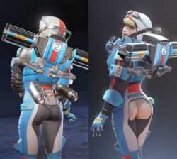 1girls apex_legends ass blonde_hair blue_eyes bodysuit boy34 boy34edits dzooworks lichtenberg_figure looking_at_viewer looking_back love pale_skin scar short_hair skin_tight thick_ass thick_thighs waifu2x wattson_(apex_legends) wired_for_speed_wattson