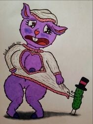 1boy 1girls 2020 anthro areolae bigricksmith bottomless female happy_tree_friends hooves lammy_(htf) male mr._pickels_(htf) pink_fur toony top_hat vagina vulva