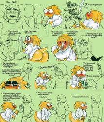 2019 alphys big_breasts big_penis blowjob blush cheek_bulge clothing comic digital_media_(artwork) edit edited erection erection_under_clothes fellatio female frisk frisky_(under(her)tail) glasses hanon(editor) huge_cock imminent_fellatio imminent_oral male oral oral_sex saliva spanish_text syhpla text thewill under(her)tail undertale undertale_fanfiction