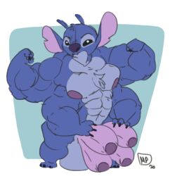 2020 4_arms abs absurd_res alien antennae_(anatomy) anthro anthrofied areola balls biceps big_balls big_muscles black_eyes blue_body blue_claws blue_fur blue_nose chest_tuft claws colored_sketch dipstick_antennae disney experiment_(lilo_and_stitch) flexing foreskin fur genitals glans hand_on_penis head_tuft hi_res huge_muscles lilo_and_stitch looking_at_viewer male male_only maxpany multi_arm multi_genitalia multi_limb multi_penis multicolored_antennae muscular muscular_anthro muscular_male nipples notched_ear partially_retracted_foreskin pecs penis pose purple_areola signature simple_background solo standing stitch tetraphallia triceps tuft uncut