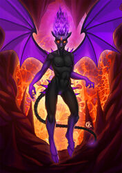 2020 5_fingers andromorph anthro cuntboy digital_media_(artwork) feathered_wings feathers fingers fur gaiawolfess hi_res hooves intersex orange_eyes purple_body purple_fur purple_hooves solo wings