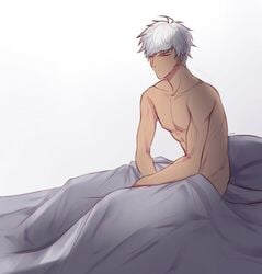 1boy bed bedroom male_only mammon_(obey_me) nude obey_me!_one_master_to_rule_them_all shirtless sleepy tagme tired