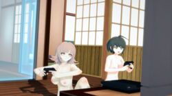 3d brown_eyes brown_hair casual danganronpa danganronpa_2:_goodbye_despair danganronpa_ultra_despair_girls electronics female game_console game_controller gaming human japanese_house naegi_komaru naked nanami_chiaki nudist pale_skin pink_eyes pink_hair pink_nipples ps4_console ps4_controller shadow sliding_doors straight_hair super_danganronpa_2 table tagme television tv windows wooden_door wooden_floor