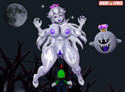 ! 1girls 3d big_breasts boo_(mario) boosette breasts clothing collar crown curvy curvy_female earrings female female_focus floating footwear frilled_collar genitals ghost ghost_girl gloves handwear heels high_heels horror_(theme) humanoid king_boo legwear light-skinned_male light_skin long_hair luigi luigi's_mansion macro male mario_(series) micro monster monster_girl naked naked_female new_super_mario_bros._u_deluxe night nintendo nipples nude nude_female open_mouth pale_skin paranormal pink_eyes plump_labia pointy_ears princess puffy_nipples purple_earrings purple_nipples purple_pussy purple_tongue pussy queen-corgi royalty rule_63 sfm sharp_teeth shoes size_difference small_waist smaller_male source_filmmaker spirit spooky stockings super_crown thick_thighs thighhighs tongue transformation undead video_games white-skinned_female white_gloves white_hair white_heels white_high_heels white_skin white_stockings white_thighhighs