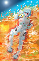 1girls blue_hair bodysuit breasts clothing erect_nipples erect_nipples_under_clothes female human large_breasts lcl neon_genesis_evangelion pale-skinned_female pale_skin pilot_suit plugsuit rei_ayanami see-through see-through_clothing short_hair tagme