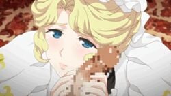 animated blonde_hair breasts censored erection fellatio female foreskin hair human large_breasts maid male maria_(victoria_maid_maria_no_hoshi) mouth oral penis smile straight victoria_maid_maria_no_hoshi